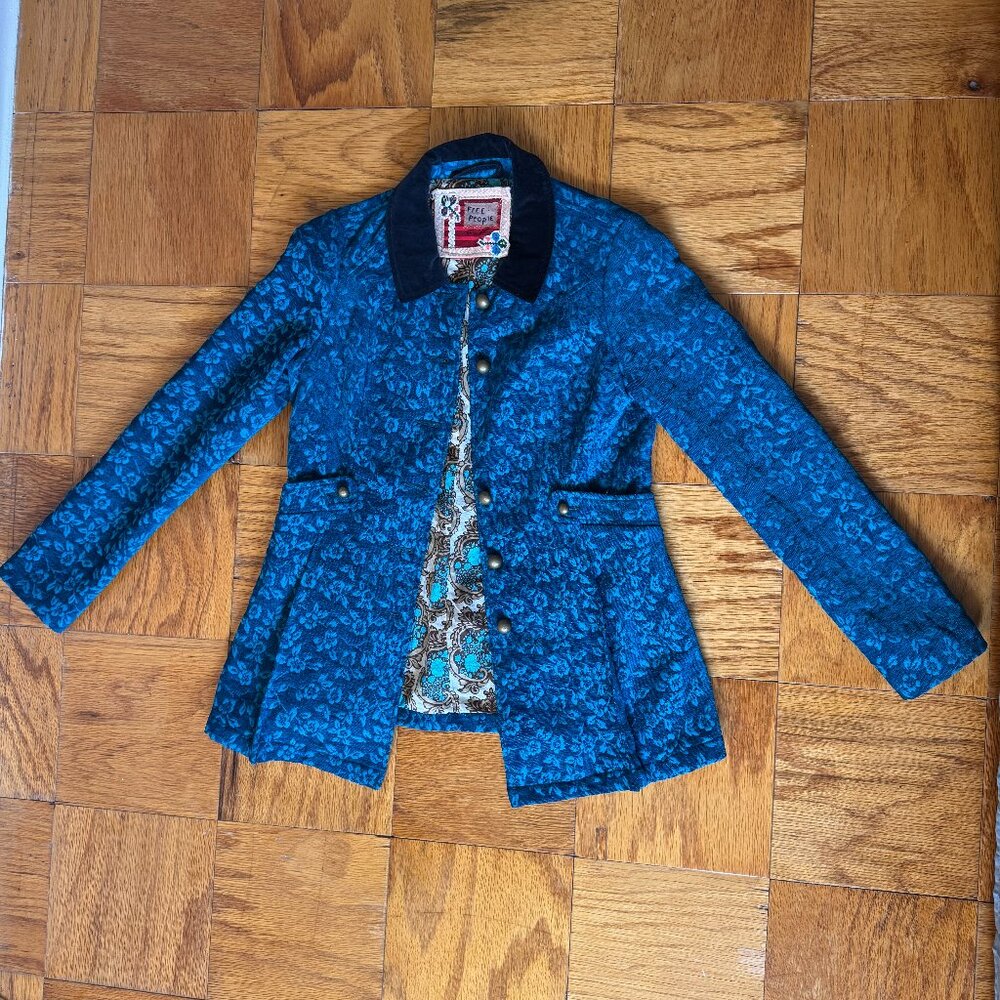 Free People Teal Jacquard Jacket